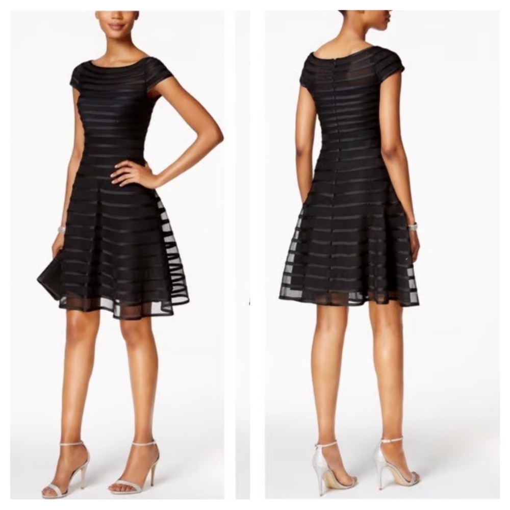 Betsy & Adam NWT Black Sheer A-Line Striped Mini Dress Size 0 XS